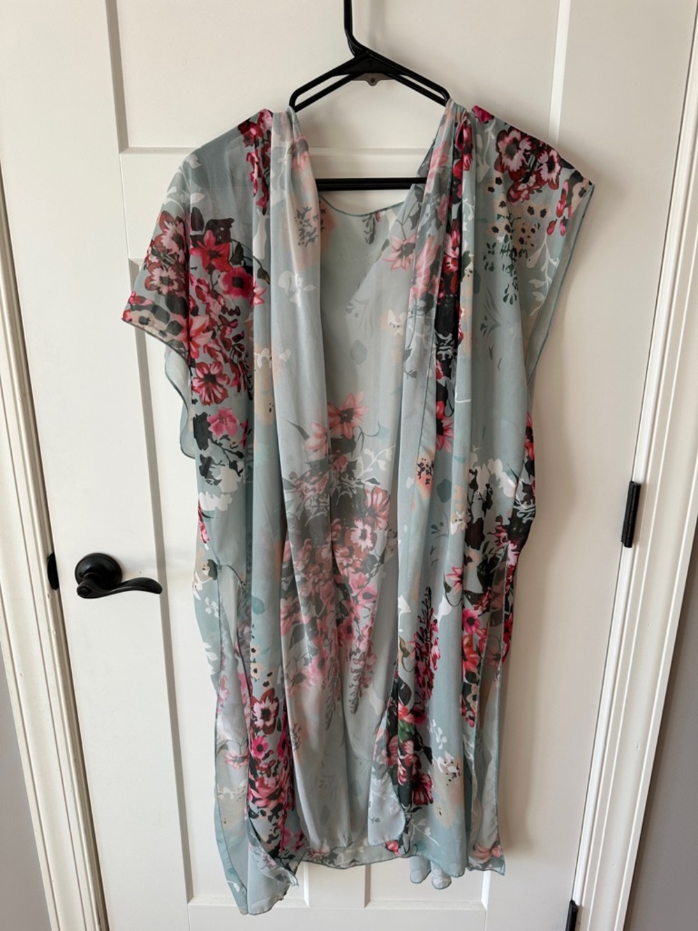 Floral Sheer Overlay Dress - Seafoam Green with Pink Floral
